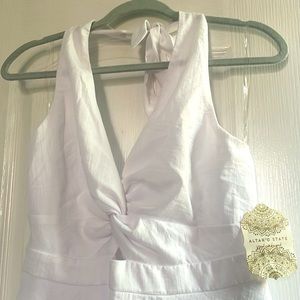 NWT Altar’d State white mini halter tie dress